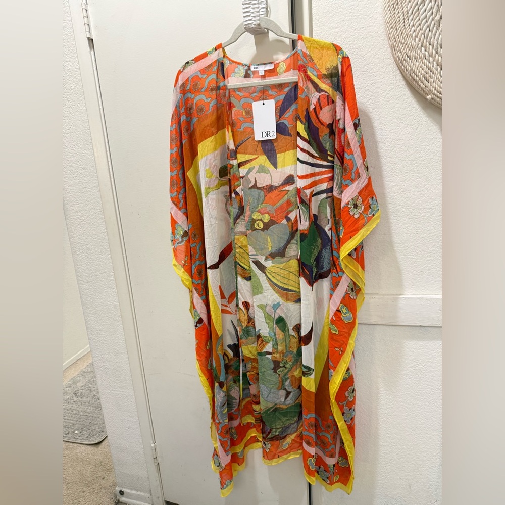 New NWT DR2 Floral Boho Kimono Duster Cardigan sheer coverup one size